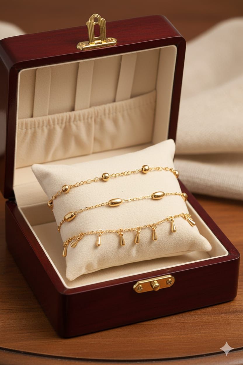 GOLD PLATED 3 LINE ANKLET PLUS BRACELET