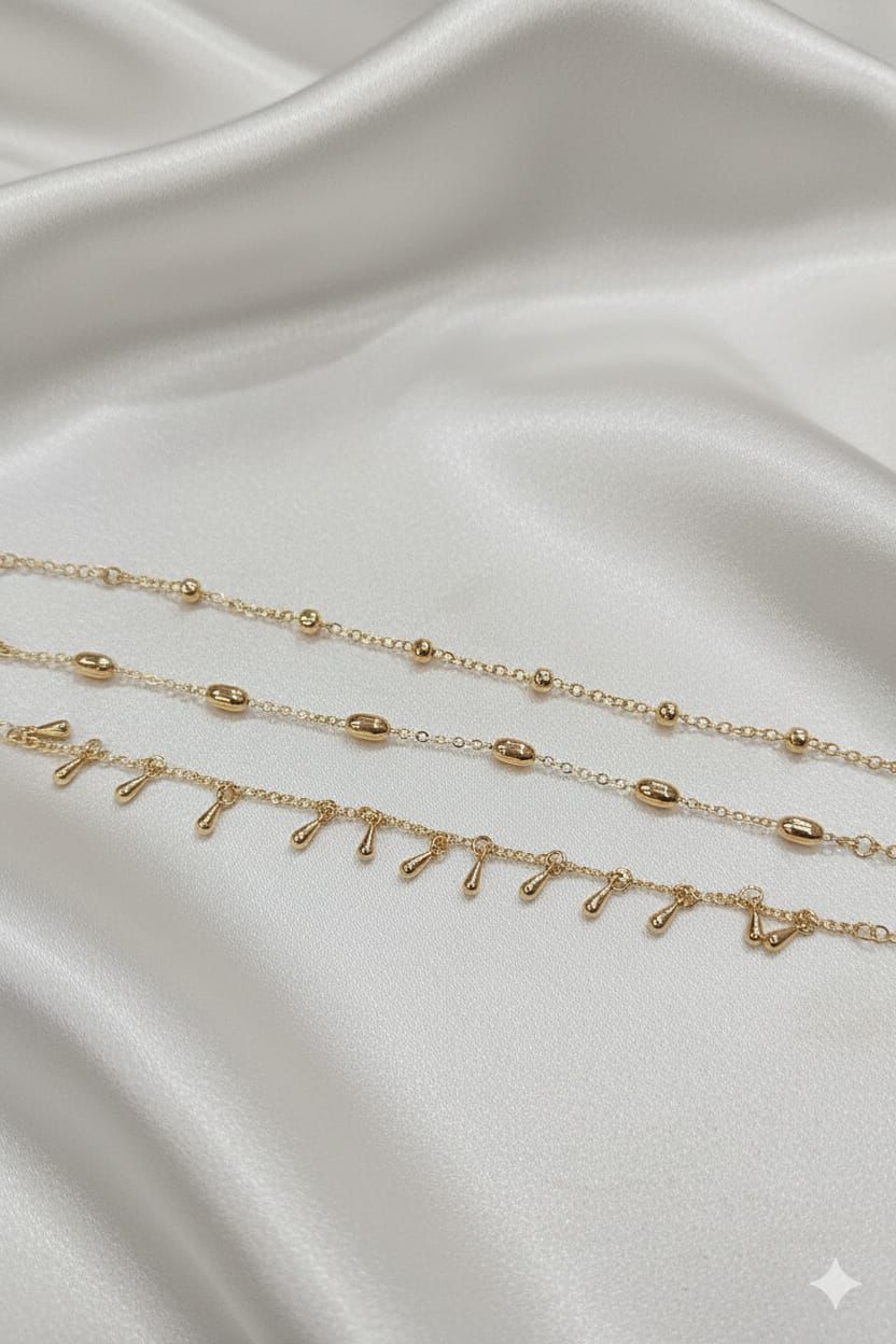 GOLD PLATED 3 LINE ANKLET PLUS BRACELET